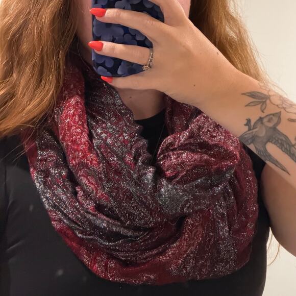 other Accessories - Burgundy Metallic Paisley Infinity Scarf